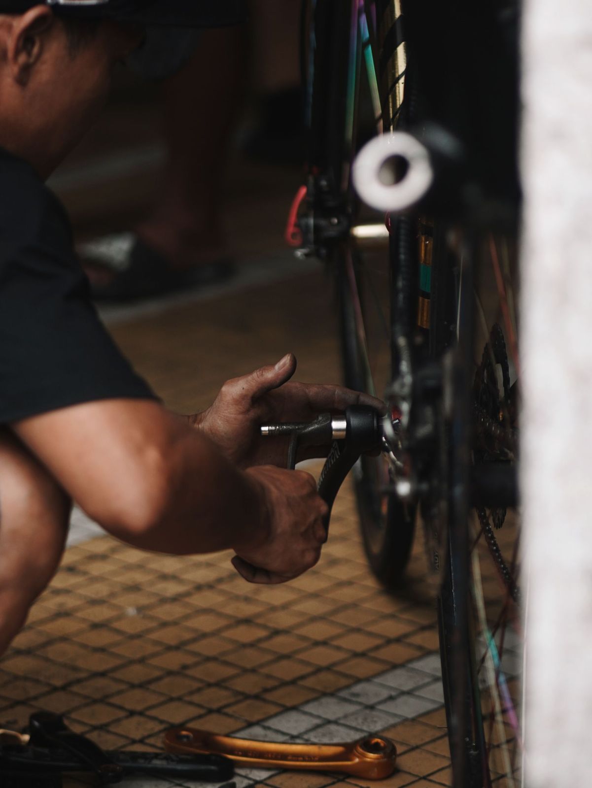 A technician at work with tools