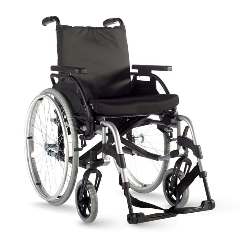 Breezy BasiX2 Manual Wheelchair, 16/18" Depth, Folding Backrest, Silver