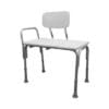 K Care Deluxe bath transfer bench with white moulded seat, removable backrest and aluminium frame