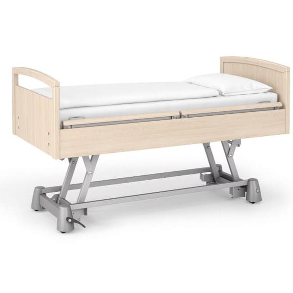 Wissner-Bosserhoff Sentida SC Healthcare Bed, Lindberg Oak, with 4-Part Mobility Rails