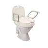 Etac Cloo raised toilet seat with foldable arm supports fitted to a toilet bowl