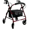 Peak Care Ellipse 6 inch red four wheel rollator with seat and basket
