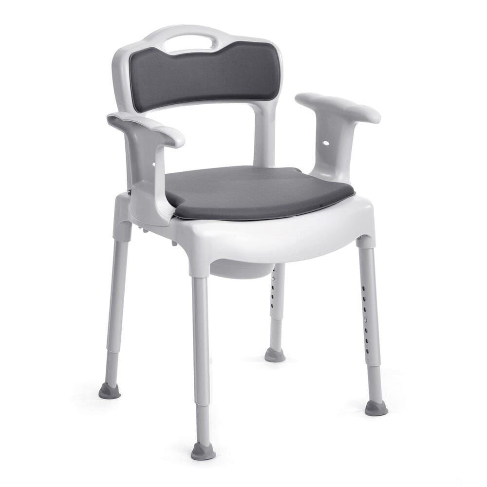 Etac Swift commode chair with backrest, arm supports and pan