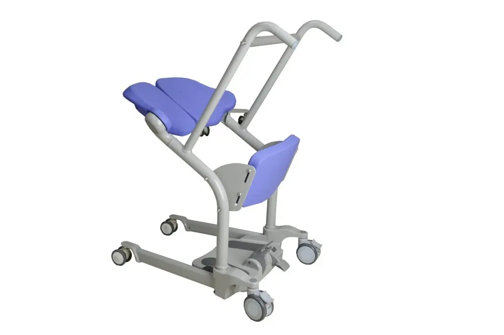 Peak Care Shifty manual sit to stand transfer aid with leg spread, seat board and support belt