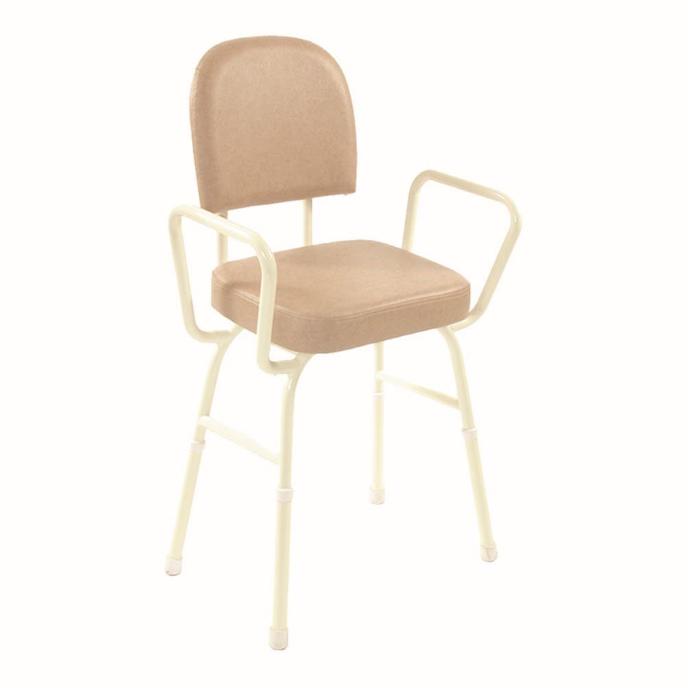 Kitchen perch stool with armrests