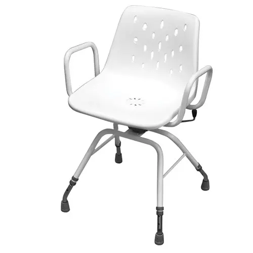 Myco Ultra swivel shower chair with plastic shell seat, arms and powder coated aluminium frame