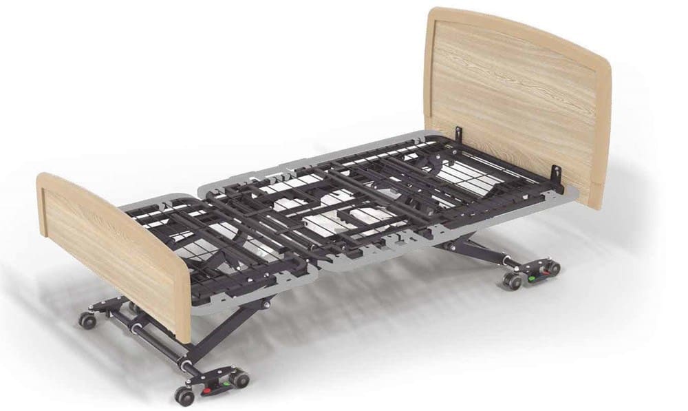 Accora Empresa floorline bed lowered to floor height with Arc headboard
