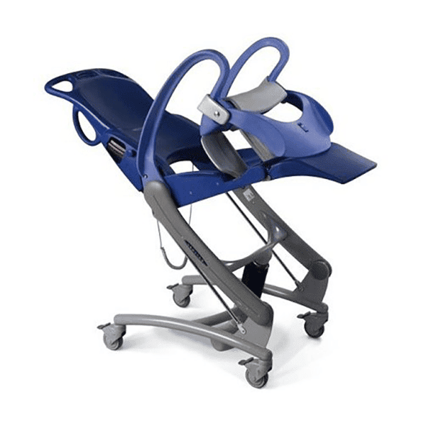 Arjo Carendo electric hygiene chair with padded seat and backrest on castors