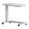 CareTek Easy Lift height adjustable overbed table with off white steel frame on castors