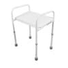 Endeavour Life Care wide height adjustable shower stool with support arms and white pop-in seat
