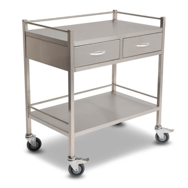 SQ Series Stainless Steel Resuscitation Cart, 2 Half Drawer, 800 x 490mm with Rail
