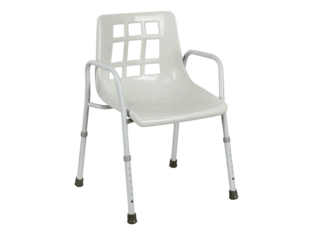 Shower Chair - Steel Tubing, suitable for domestic use Rubber tip feet. SWL: 130kg