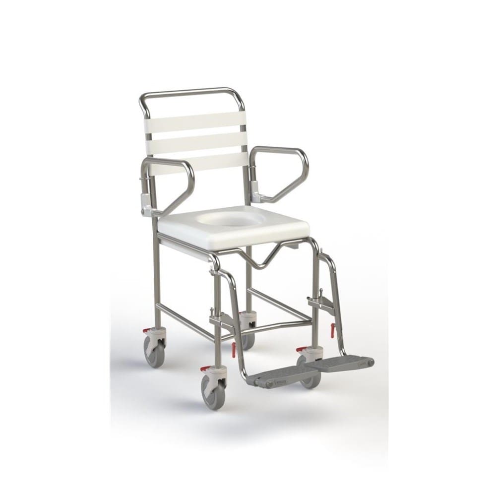 K Care Maxi Shower Commode, Attendant Propelled, Swing-Away Footrests