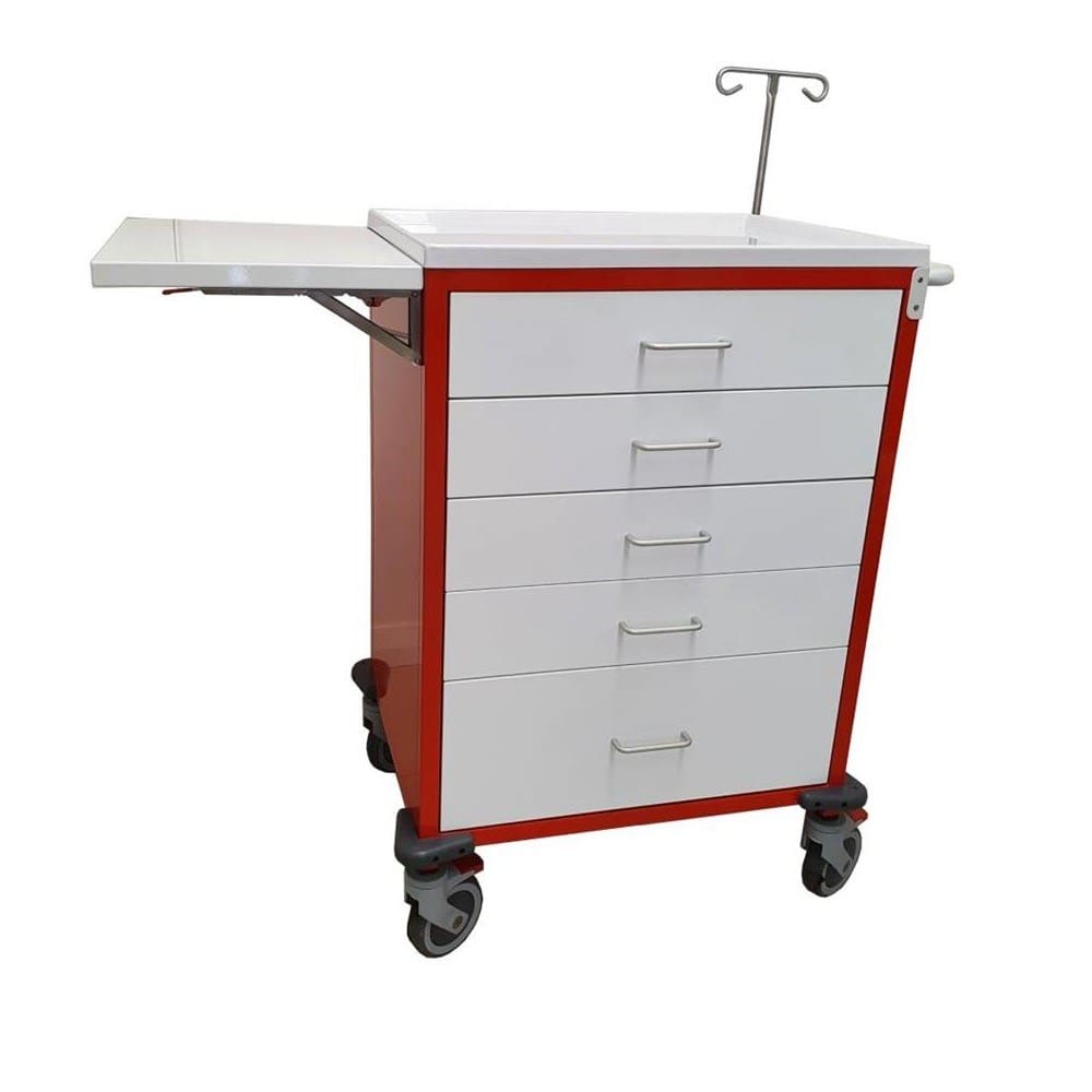 Emergency Cart, 5 Dr, Signal Red Cabinet