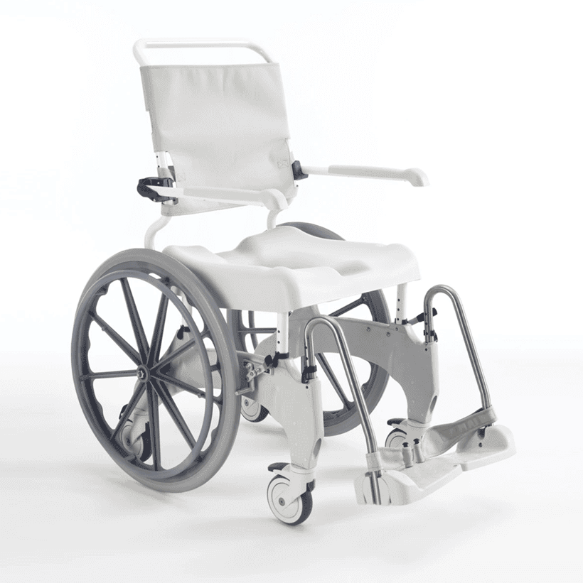 Invacare Aquatec Ocean Ergo XL self propelled shower commode with 24 inch rear wheels