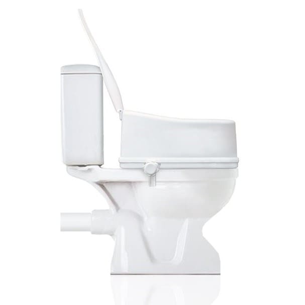 Red Gum Toilet Seat Raiser "Donut" With Removable Lid And Secure Fit Accessories, White, SWL 180Kg