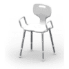 Redgum Space Saver shower chair in white with back and arm handles, anodised aluminium legs
