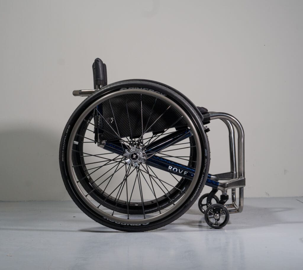 Rove Titan titanium straight drop frame manual wheelchair, side view