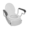 Suncare raised toilet seat with swing back arms and flip up lid, moulded plastic