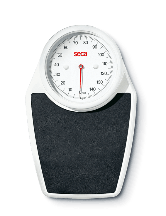 seca 762 Flat scale, mechanical, 150 kg black/white, 500g-division