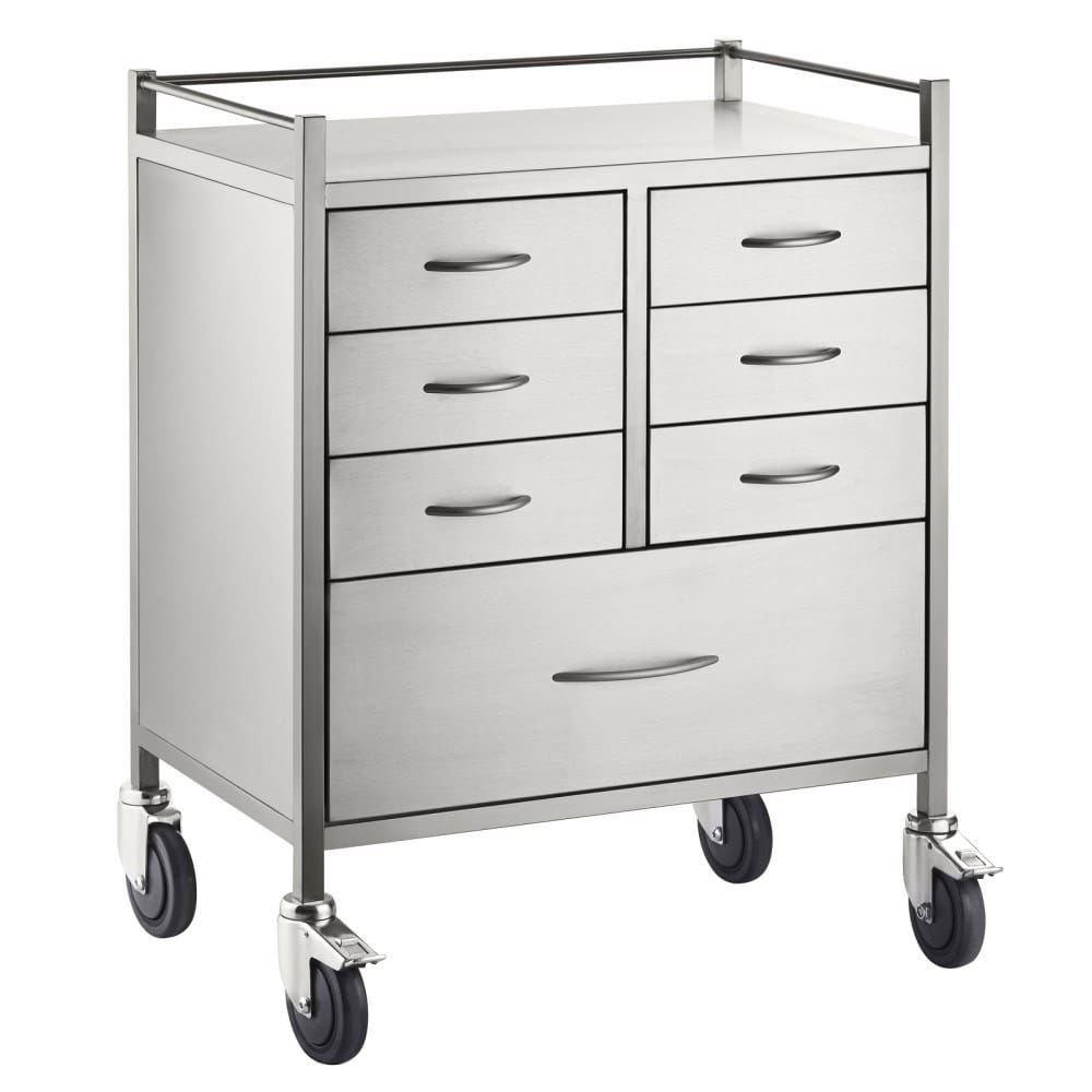 Resus SS Trolley - 6 half drawers (125mm) 1 full drawer (250mm) - 600 x 500 x 970