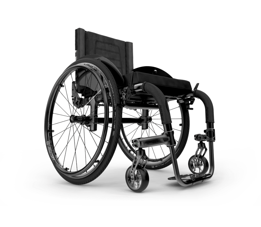 Motion Composites Apex A rigid wheelchair, three-quarter front view