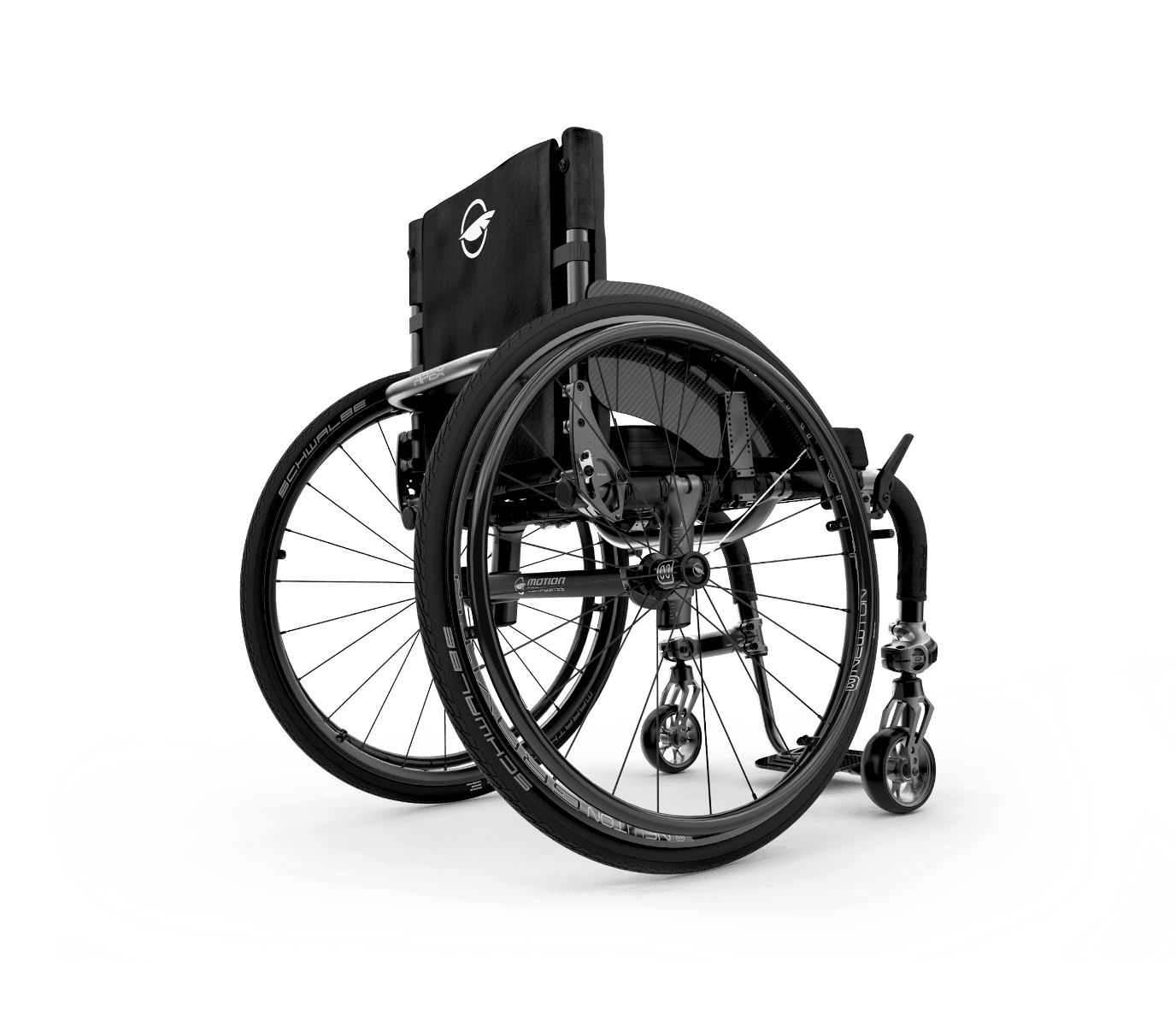 Motion Composites Apex A rigid wheelchair, rear three-quarter view
