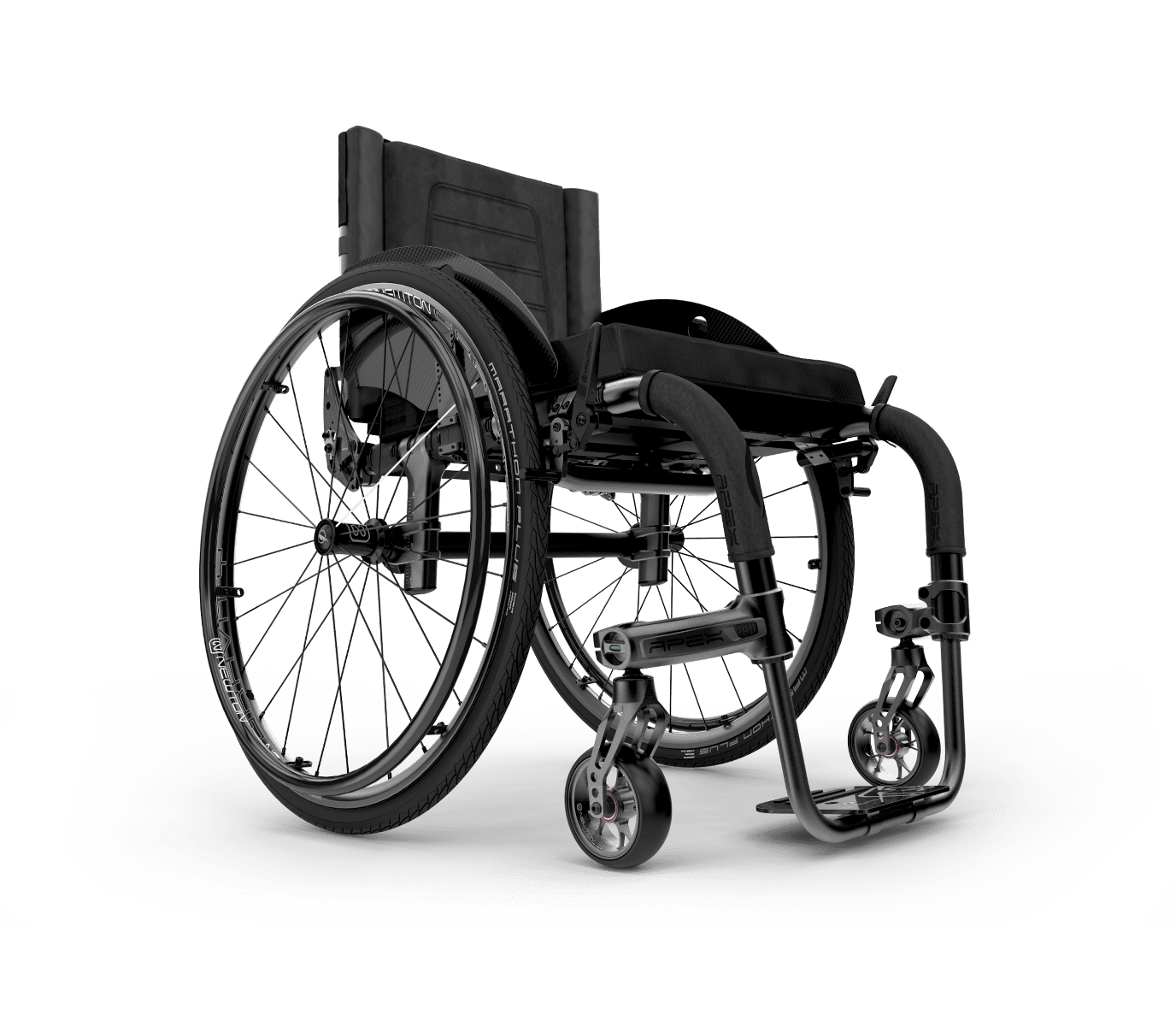 Motion Composites Apex A rigid wheelchair, three-quarter front view