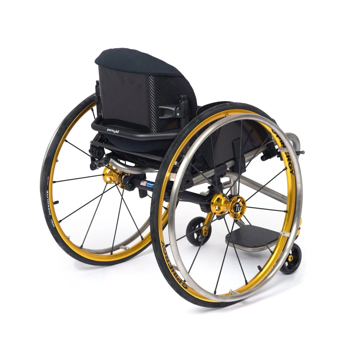 TiLite TRA titanium rigid wheelchair, rear three-quarter view