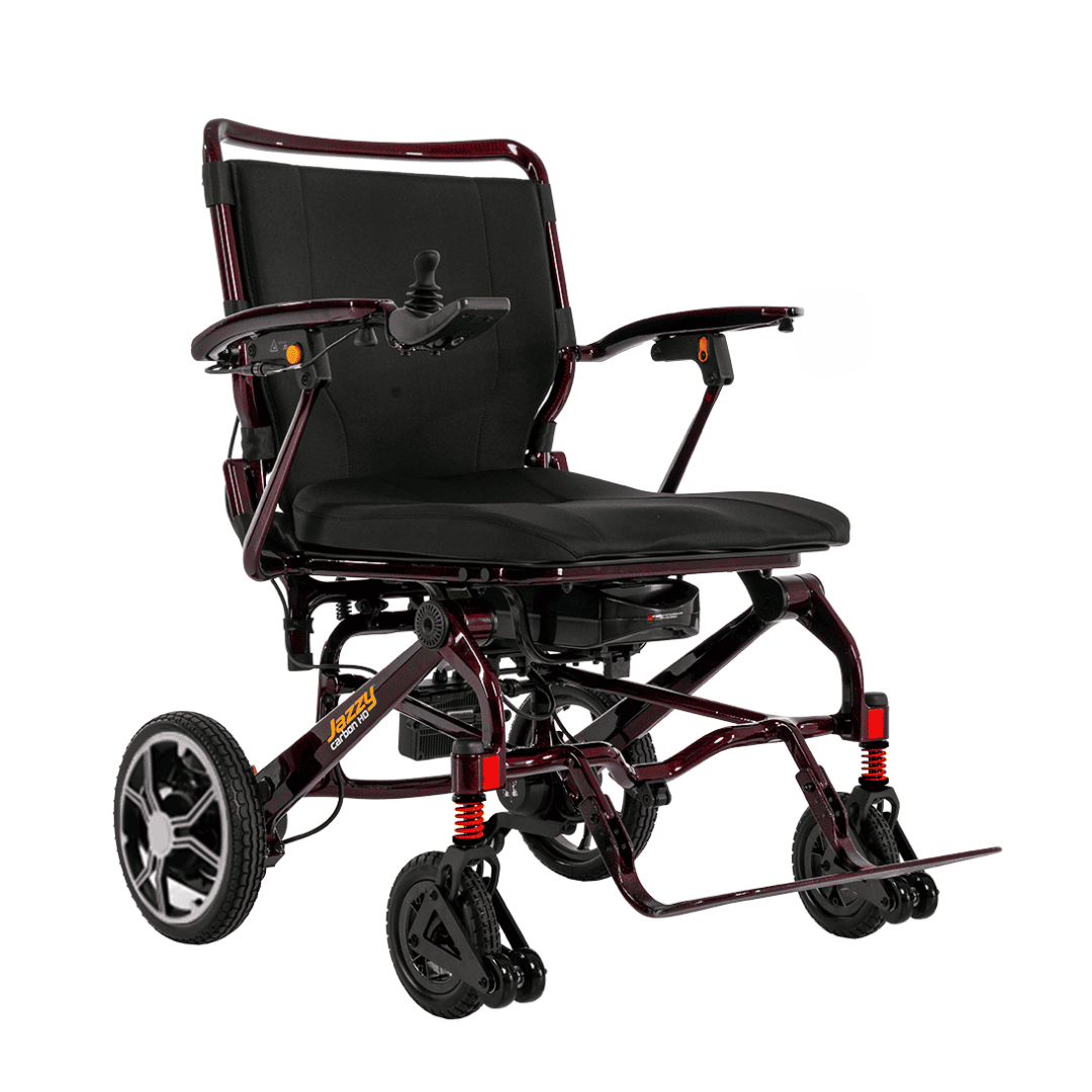 Jazzy Carbon HD folding power wheelchair in Black Cherry Carbon